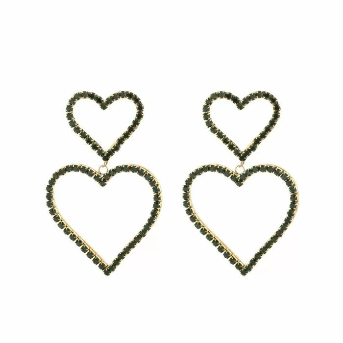 Diamonds hearts green earrings